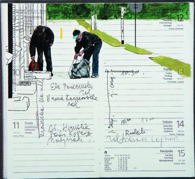 Joanna Wowrzeczka, z cyklu Zdominowani (Panowie Puszkarze, Zabrze – Mikulczyce), 2008, akryl, płótno, 39 x 45 cm Joanna Wowrzeczka, z cyklu Zdominowani (Panowie Puszkarze, Zabrze – Mikulczyce), 2008, akryl, płótno, 39 x 45 cm