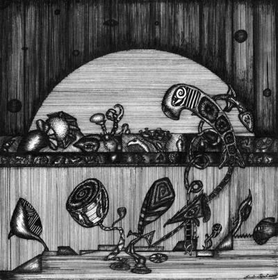 Amadeusz Popek, Orbita, 2009, piórko, 25 x 25 cm Amadeusz Popek, Orbita, 2009, piórko, 25 x 25 cm