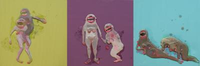 Florentyna Nastaj, Babeczki 2, 2009, akryl, klej, 30x90 cm Florentyna Nastaj, Babeczki 2, 2009, akryl, klej, 30x90 cm